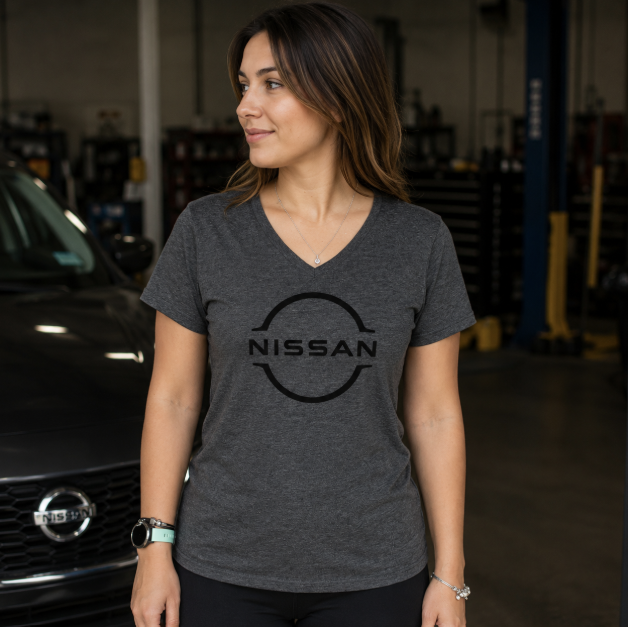 Nissan Dark Grey Ladies Melange V-Neck T-Shirt