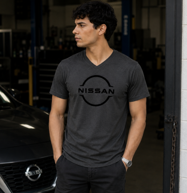 Nissan Dark Grey Mens Melange V-Neck T-Shirt