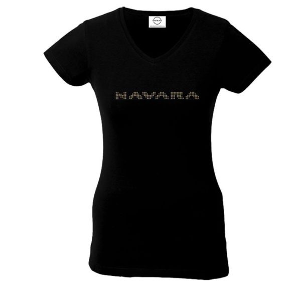 Navara Ladies Black Rhinestone V-Neck T-Shirt