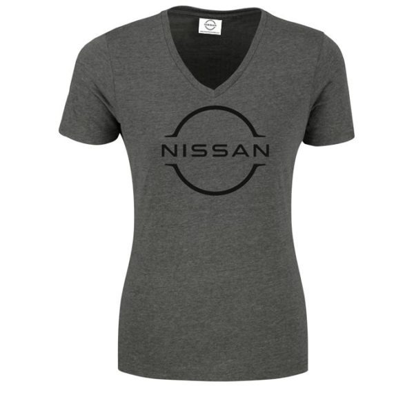 Nissan Dark Grey Ladies Melange V-Neck T-Shirt
